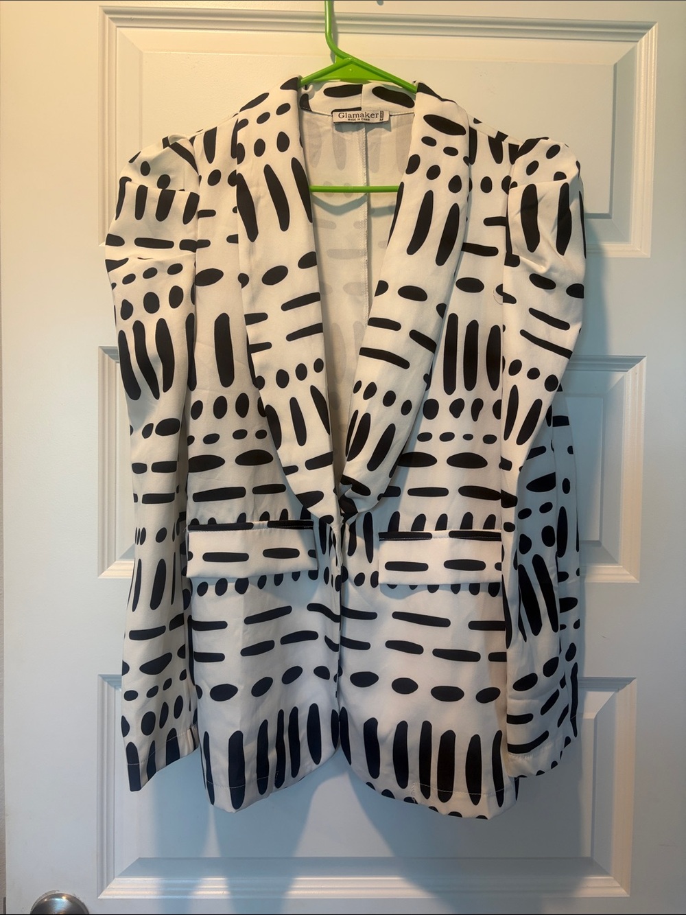 White & Black Patterned Blazer Jacket
